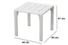 A white outdoor table with dimensions indicated by measurement lines and text. Produktbild-Vorschau