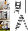 Collage of lifestyle images showing a ladder being used for painting and around a camper van, alongside product shots of the ladder. Voir les images du produit