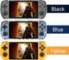 Three handheld game consoles in different colors (black, blue, and yellow) are displayed side-by-side, each showing the same game on its screen. Text labels indicate the color of each console. Produktbild-Vorschau