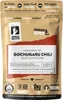 A close-up of a brown resealable pouch containing red chili powder, with various marketing text and logos. Produktbild-Vorschau