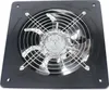 A close-up, overhead view of a black industrial axial fan with a silver metal grille. Voir les images du produit