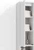 A close-up view of a white bathroom cabinet with shelves holding folded towels and a diffuser. Podgląd zdjęcia produktu