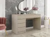 A vanity table with drawers and a mirror, set in a bedroom with a chair and side tables. Produktbild-Vorschau