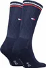 A pair of navy blue Tommy Hilfiger socks with red and white stripes at the top and a small Tommy Hilfiger logo on each sock. Produktbild-Vorschau