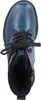 A top-down view of a single blue boot with black laces and a black sole, isolated on a white background. Voir les images du produit