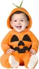 A baby wearing a pumpkin costume, sitting and smiling. Produktbild-Vorschau