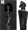 A black perfume bottle and its packaging are displayed against a white background. Voir les images du produit