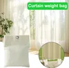 A product shot of a curtain weight bag with a background of sheer curtains and a plant, and a circular inset showing the product in use. Produktbild-Vorschau