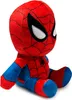 A plush toy of the character Spiderman sitting down, shown from a side angle. Produktbild-Vorschau