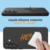A black phone case is shown with text highlighting its material and ease of cleaning. A hand is shown wiping the case. Náhled obrázku produktu