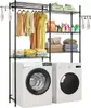 A laundry room setup with a storage shelf unit over two washing machines. Produktbild-Vorschau