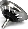 A close-up, angled view of a stainless steel sink strainer basket with a black rubber seal and a metal stem. Produktbild-Vorschau