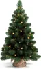 A small artificial Christmas tree with LED lights, standing in a burlap pot. Náhled obrázku produktu