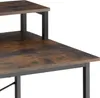 A close-up view of a desk with a rustic wood-grain finish and black metal frame. Produktbild-Vorschau