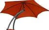 A close-up view of an orange patio umbrella with a dark gray curved stand, isolated on a white background. Produktbild-Vorschau