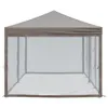 A taupe party tent with mesh sides, shown from the front. Náhled obrázku produktu