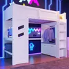 Hochbett mit Schreibtisch, Stauraum und LED-Beleuchtung, Produktbild-Vorschau 1