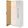 A white cabinet with a glass door, open to reveal shelves with LED lighting. Produktbild-Vorschau
