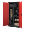 An open metal cabinet with various items stored inside. Voir les images du produit