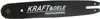A black chainsaw guide bar with white text and logos. Produktbild-Vorschau