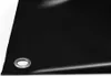 A close-up view of a black PVC tarp with a metal grommet. Voir les images du produit