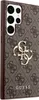 A close-up view of a brown phone case with a repeating Guess logo pattern and a gold Guess logo emblem. Podgląd zdjęcia produktu