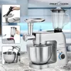 A multi-functional kitchen appliance with various attachments, presented in a studio-like setting with inset images showing specific features. Produktbild-Vorschau