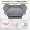 A close-up view of a gray office chair cushion, with inset images highlighting its materials. Produktbild-Vorschau
