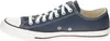 A side view of a navy blue Converse All Star low-top sneaker with white laces and a white rubber toe cap. Produktbild-Vorschau