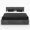A bed with black bedding and pillows, set against a white background. Produktbild-Vorschau