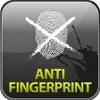A graphic representing anti-fingerprint technology with a crossed-out fingerprint and text. Produktbild-Vorschau