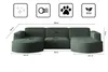 A diagram showing the dimensions of a sectional sofa with icons indicating features. Náhled obrázku produktu