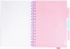 An open spiral notebook with graph paper on the left page and a pink folder on the right page. Produktbild-Vorschau