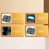 A collage of four marketing panels showcasing features of a music boxing machine. Produktbild-Vorschau