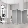 A modern office space with a desk, chair, and a three-panel room divider. Produktbild-Vorschau