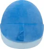 A close-up view of the back of a blue plush toy. Voir les images du produit