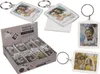 A collage of photo keyrings and a display box of keyrings. Produktbild-Vorschau