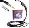 A welding torch and accessories are displayed on a white background, with a box showing a welder in action. Produktbild-Vorschau