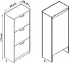 Two diagrams of a shoe cabinet, one showing dimensions and the other a side view. Produktbild-Vorschau