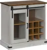 A white and brown sideboard with a sliding glass door and wine rack. Náhľad obrázku produktu