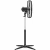 A black and silver pedestal fan on a white background. Voir les images du produit