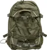 A front-facing view of a green backpack.