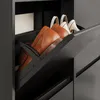 SoBuy Schuhschrank FSR169-SCH mit geöffneter Schublade: braune und weiße Schuhe im schwarzen Korpus Podgląd zdjęcia produktu