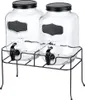 Two glass beverage dispensers with black lids and spigots, resting on a black metal stand. Náhľad obrázku produktu