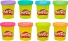Eight containers of Play-Doh in various colors are arranged in two rows. Produktbild-Vorschau