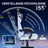 A gaming chair with adjustable backrest angles and features highlighted with text and icons. Podgląd zdjęcia produktu