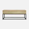 A coffee table with a wooden top and black metal legs, presented against a white background. Produktbild-Vorschau