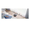 A robot vacuum cleaner is cleaning a wooden floor in a living room with modern furniture and curtains. Podgląd zdjęcia produktu