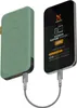 A green power bank is connected to a smartphone via a USB-C cable, with the smartphone screen displaying charging information. Produktbild-Vorschau