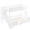 A white wooden bunk bed with a slide and ladder, shown from a diagonal angle against a white background. Podgląd zdjęcia produktu